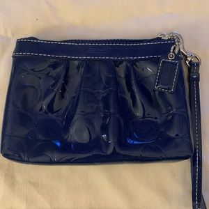 Navy blue coach patent leather wristlet